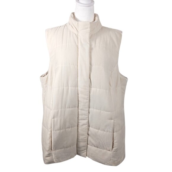 J. Jill, 2X Cream Colored Velvety Velour Puffer Vest, Zip & Snap Front, Pockets - Picture 3 of 14